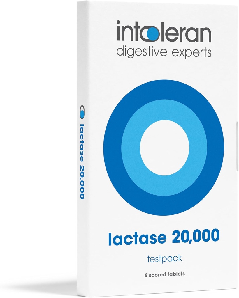 Intoleran Lactase 20,000 Digestive Enzymes Testpack - 6 Scored Tablets | Lactose Intolerance의 보충 | Lactase Enzyme는 소화를 돕습니다 | 가장 높은 지배 및 빠른 행동 | Pure & Vegan
