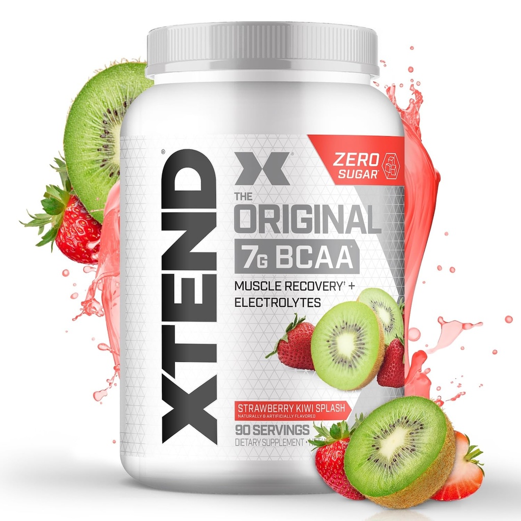 Xtend Original BCAA Powder, 7g BCAAs and 2.5g L-Glutamine for Muscle Recovery Hydration and Lean Muscle, Sugar Free Intra and Post Workout Drink with Electrolytes, Strawberry Kiwi Splash, 90 Servings