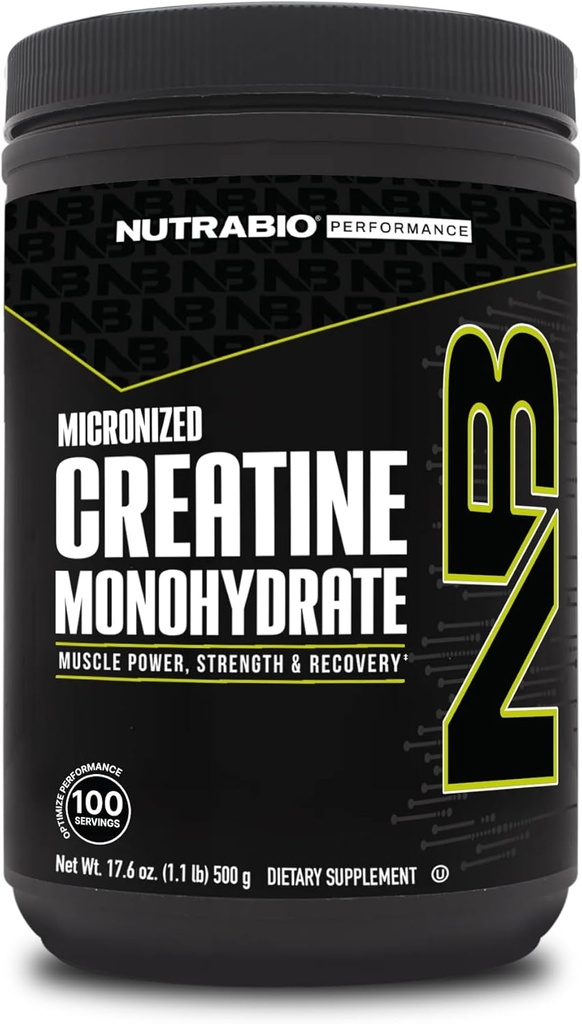 NutraBio Pure Micronized Creatine Monohydrate Powder Supplement, Unflavored, (500 g) - Unterstützt Bulk Muscle Energy, Recovery, and Strength - HPLC Getestete Creatine Powder Supplement für Männer und Frauen