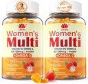 Moteris Multivitaminas Gummy su Omega 3 ® DHA / EPA), vitaminas D3 K2, kalcis, inozitolis, kasdienė moteris Vitaminas A C E B kompleksas, L- metilfolatas, Metil B12, Cukrus be metilvitaminų mineralai, 120Cts