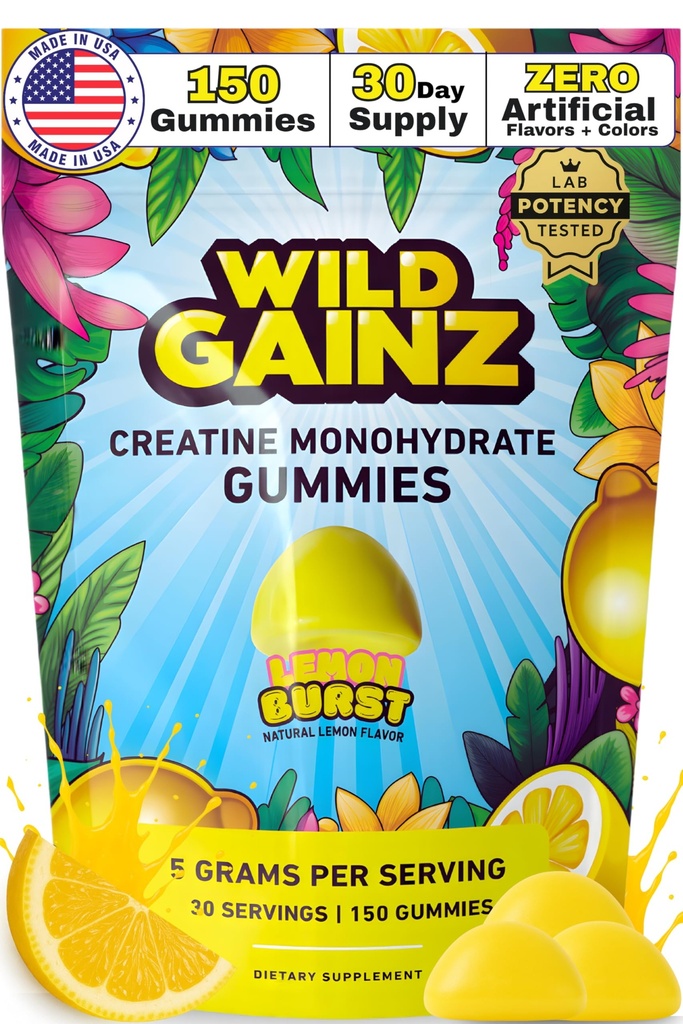 Creatine Monohydrate Gummies 5g - Made in USA - Pre Workout Creatine Chews for Women & Men, Vegan Creatine Gummy Candy, Chewable Nutritional Supplements, NSF Certified (Lemon, 150 Count)