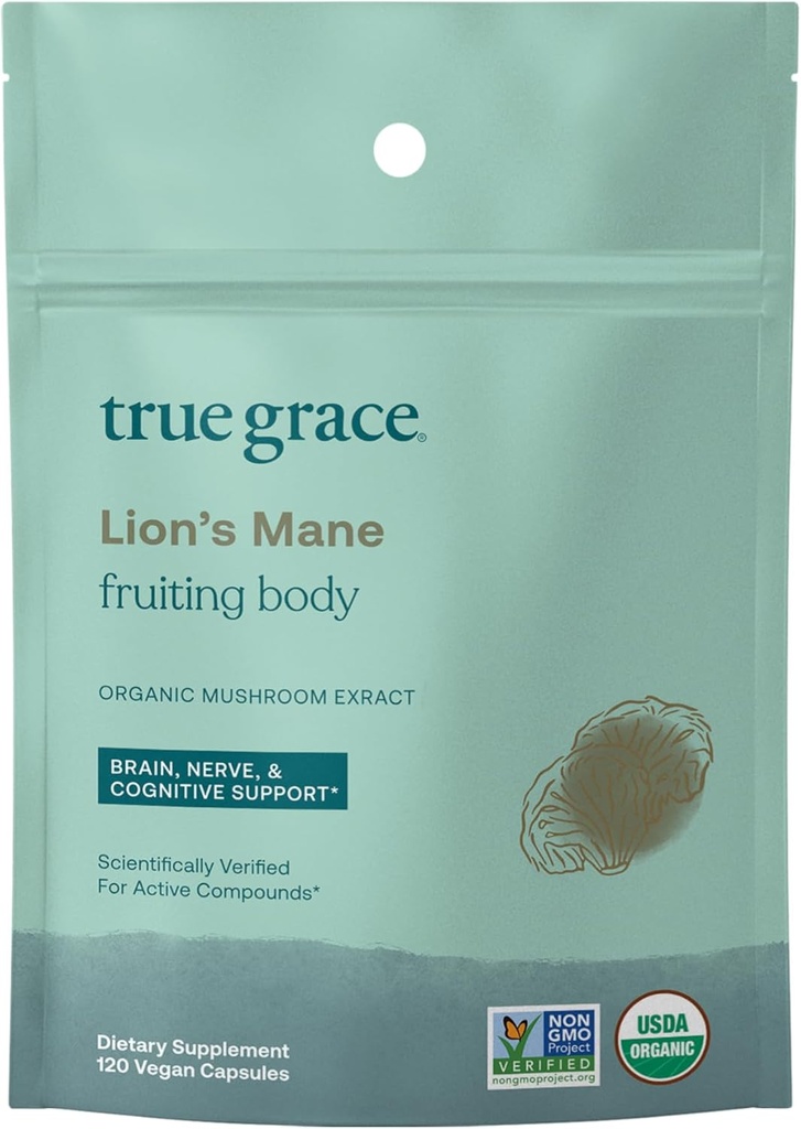 True Grace Mushroom Lion 's Mane Brain, Nerve & Wsparcie Cognitive - 120 Kapsułki Count - Organic