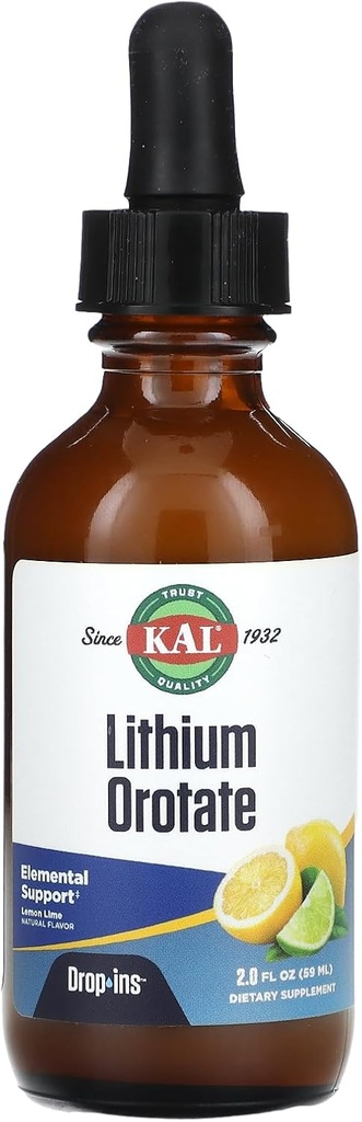 Litiu Orotate Drops, Lămâie, 2 fl oz (59 ml), KAL