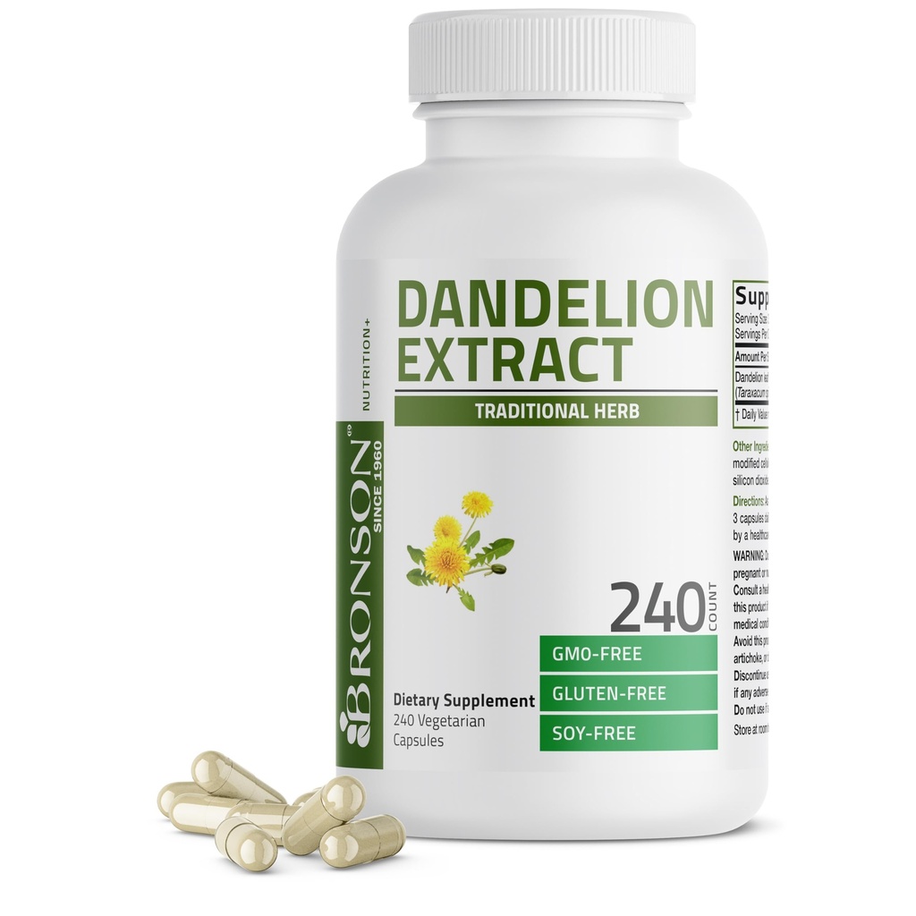 Bronson Dandelion Extract High Potency Supplement, Supports Overall Good Health & Well-Being, Traditional Diuretic Herb - Non-GMO, 240 Vegetarian Capsules