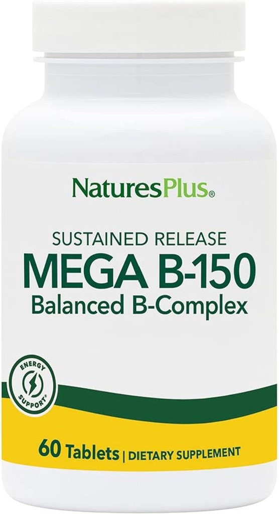 Natures บวก Mega B150 Complex, servationd - 60 partian - Potenty B Complex element Supplement - Glutember - 60 การให้บริการ