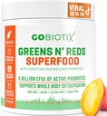GOBIOTIX Super Greens and Reds Powder - Superfood gorria eta berdea - Osagarri probiotikoa - Enzima Digestiboa eta Beet Erro Hautsa - Elikagai Osoen Dieta Osagarri Organikoa (Mango, 1 Pack)
