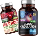 N1N Premium blodcirkulation supplement [8 kraftfulde urter & vitaminer] og Organic Beet Root Kapsler, 1300mg til at støtte hjerte sundhed, blodcirkulation, og blodtryk, 2 Pack Bundle