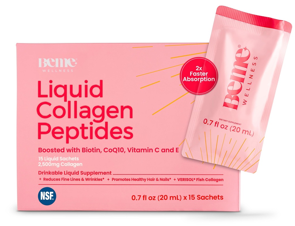 BeMe Glow | Liquid Collagen for Women | 2,500mg VERISOL Marine Collagen | Biotin, CoQ10 & Vitamin C | Proven Skin, Hair & Nails Formula | 15 Peach Sachets