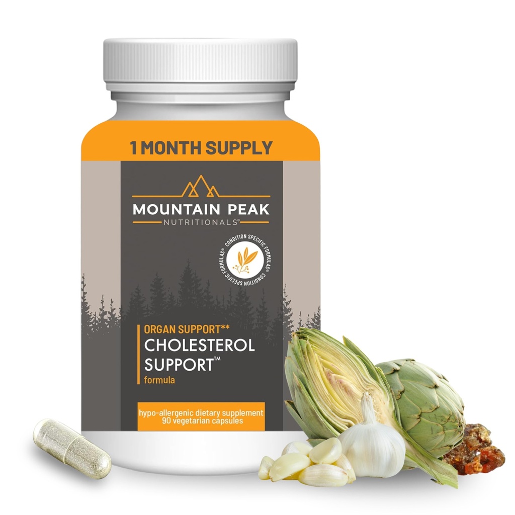 Mountain Peak Nutritionals Cholesterol Support Supplement - with Artichoke Extract, CoQ10, & Red Yeast Rice - Plant-Based Formula Supports Heart Health & Healthy Lipid Levels (90 Vegetarian Capsules)