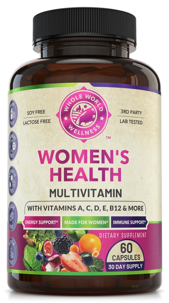 Womens Daily Multivitamin Multimineral Supplement for Energy, Mood, Focus, Hair, Skin & Nails. Made for Women with 30+ Nutrients, Fruit & Energy Blend. Womens Vitamins, USA Made.