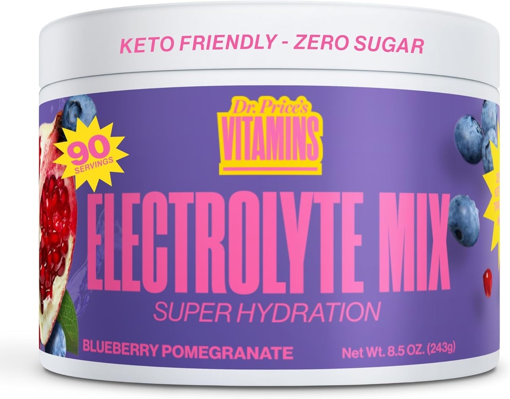 Dr. Price 's Electrolyte Mix ® 124; Nemokami hidratacijos milteliai su 72 + Sekti Mineralus ® 124; No Sugar, Fast- Displaying Electrolytes Pludular Packets ® 124; Blueberry- Granata, 90 Paslaugos