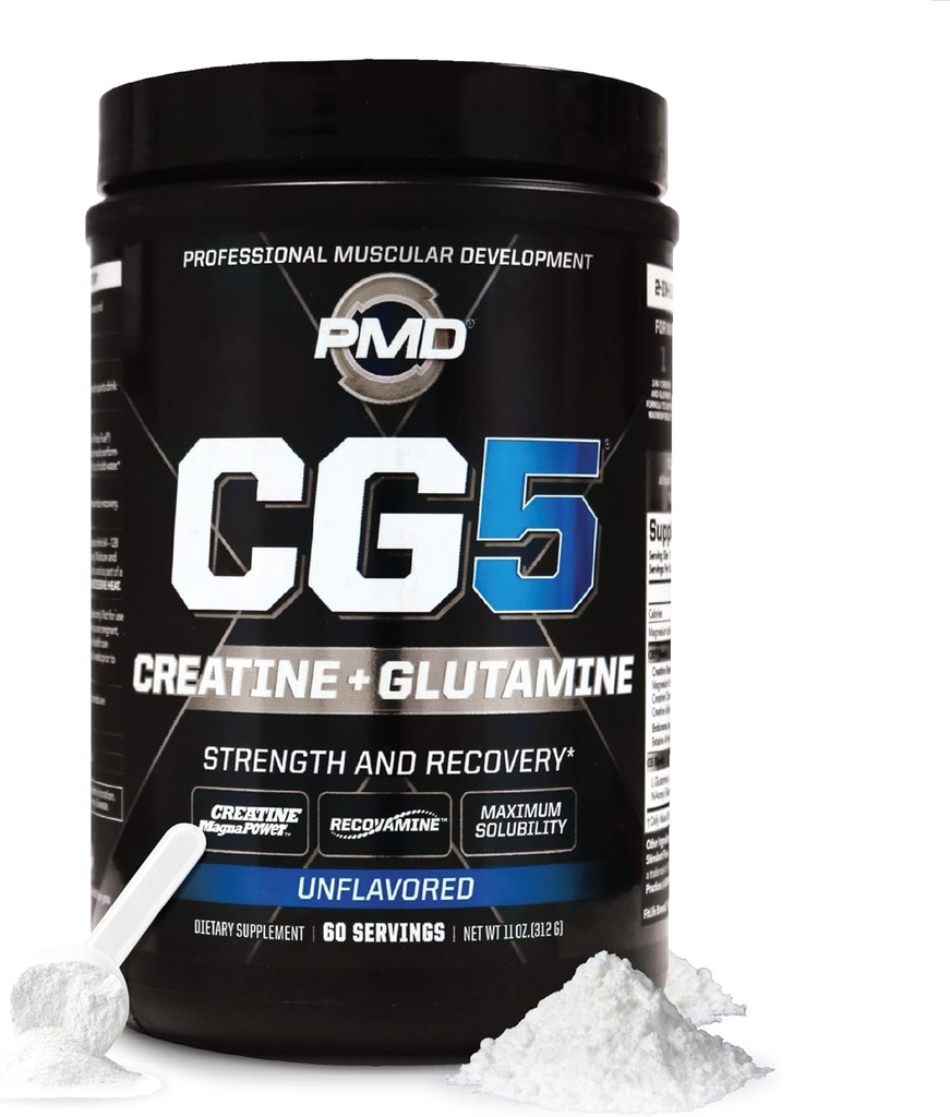 PMD ספורט CG5 Premium Creatine & L Glutamine אבקת, Power Recovery, Build Lean שריר, להגדיל את ביצועי העבודה, כוח מקסימלי טרום עבודה & פוסט עבודהout, Unflavored, 60 משרתים