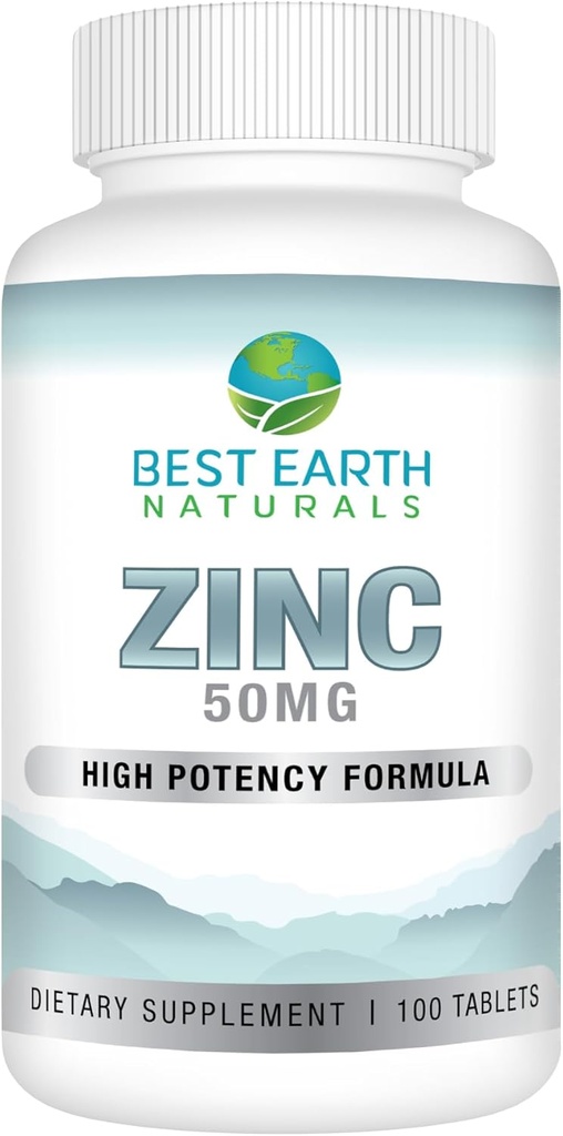 Best Earth Naturals 50 Mg Integratori di zinco - Integratore di supporto immunitario - Antiossidante naturale ad alta potenza - 100 compresse (100 giorno-fornitura)