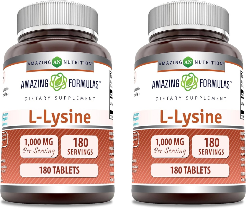 Apbrīnojami Formulas L-lizīns 1000mg Aminoskābju tabletes Papildinājums ; Non-GMO; Bez lipekļa; Izgatavots ASV (180 )