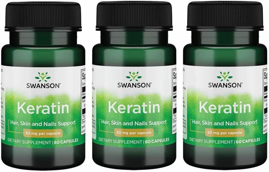 Swanson Keratin (from Tibetan Wool) - Natural supplement Promoting Healthy Joints, Hair, Skin " Nails - Assistances Nourish Healthy Connective Tissues - (60 Capsules, 50mg each) (3 Pack)