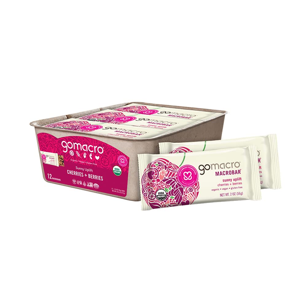 GoMacro MacroBar Organic Vegan Snack Bars - Cherries + Berries (2.0 Ounce Bars, 12 Count)