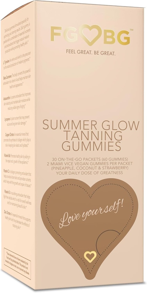 Summer Glow Tanning Gummies - Maiami Vice Flavor - Ananasi, kokosrieksti, zemeņi - Vegāns - bez lipekļa - bez piena produktiem - Dabiskas sastāvdaļas - Essential Nutrients - Travel Size - 30 -Day Supply