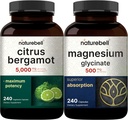 NatureBell Magnesium Glycinate kapsulak 500mg & Citrus Bergamot Veggie kapsulak 5.000 mg Equivalent Bundle Pack | Chelated & Purified Mineral | Antioxidatzaile maila altua