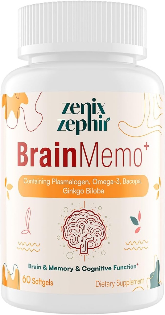 Memory Focus Supplement - Brain Support Omega-3, Bacopa ja Plasmalogens for Enhanced Cognitive Function - Keskittyminen ja muisti - ei-GMO, 60 Softgels