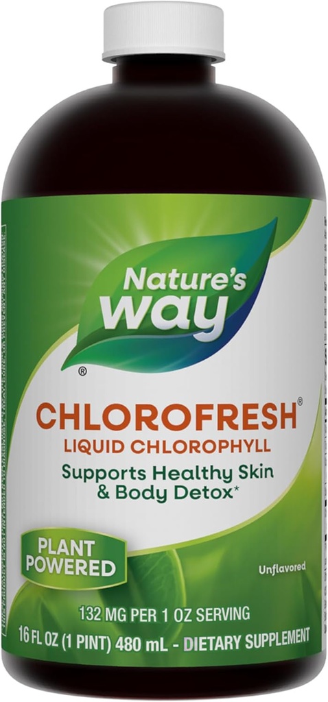 Chlorofresh Nature 's Way Liquid Chlorophyll, Pomaga zdrowej skóry i ciała Detox *, Dezodorant wewnętrzny *, Unflavored, 16 Oz