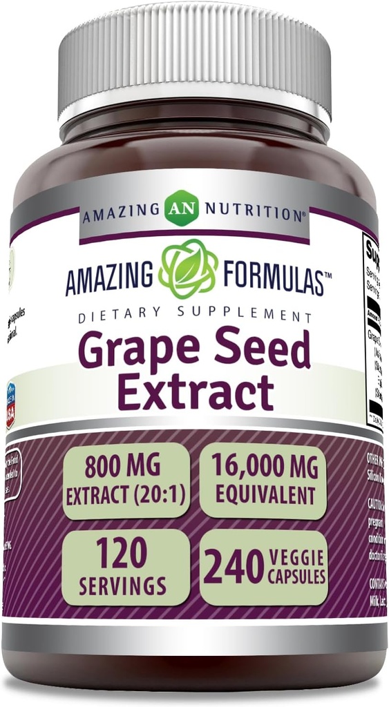 Incredibile Formulas Grape Seed 800 Mg Extract (20:1) | 16000 Mg Equivalent | Veggie Capsules | Non-GMO | Gluten-Free | Made in USA (240 Count)