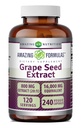 Amazing Formulas Grape Seed 800 Mg | Standardized 20:1 Extract | 240 Veggie Capsules |16000 Mg Equivalent | Non-GMO | Gluten-Free | Made in USA