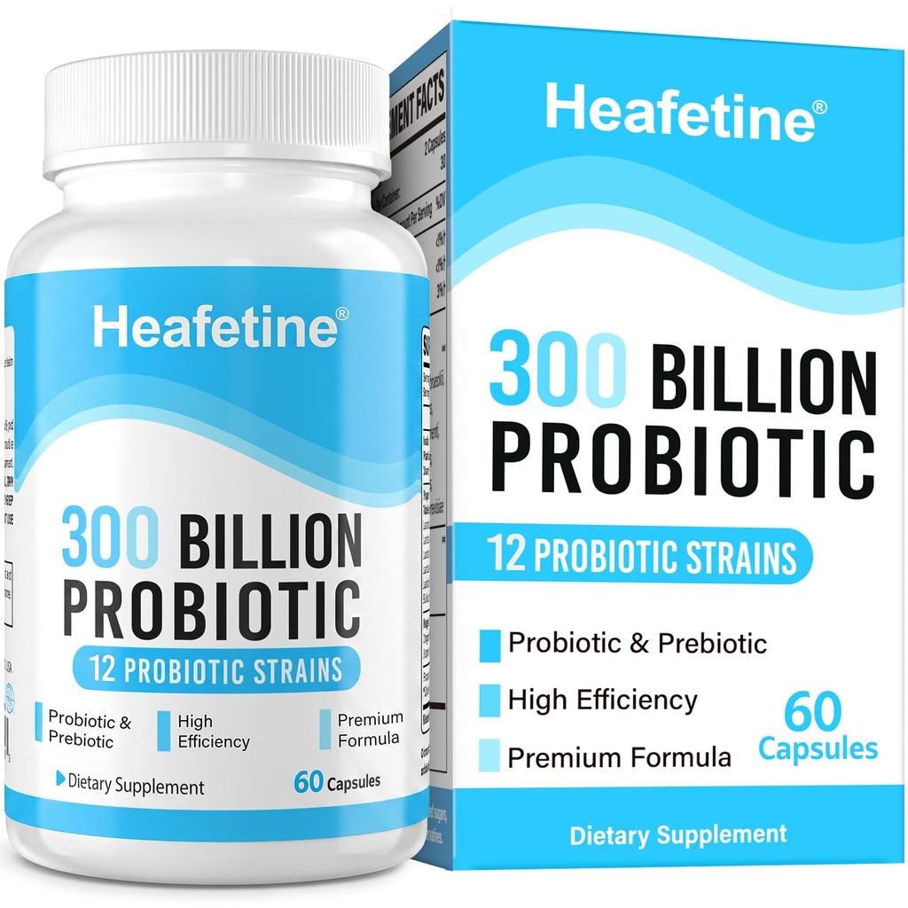 300 Billion CFUs Probiotics for Women & Men - 12 Strains + 3 Organic Prebiotics, Probiotics for Digestive Health & Immune, Gut Health & Bloating, Gut Health for Women & Men - 60 Capsules