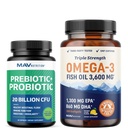 Omega 3 Fish Oil and Probiotic Capsules | Triple Strength EPA & DHA Omega 3 Burpless Softgels Plus Probiotic & Prebiotic Capsules for Gut Health & Immune Support | 60 Servings Each