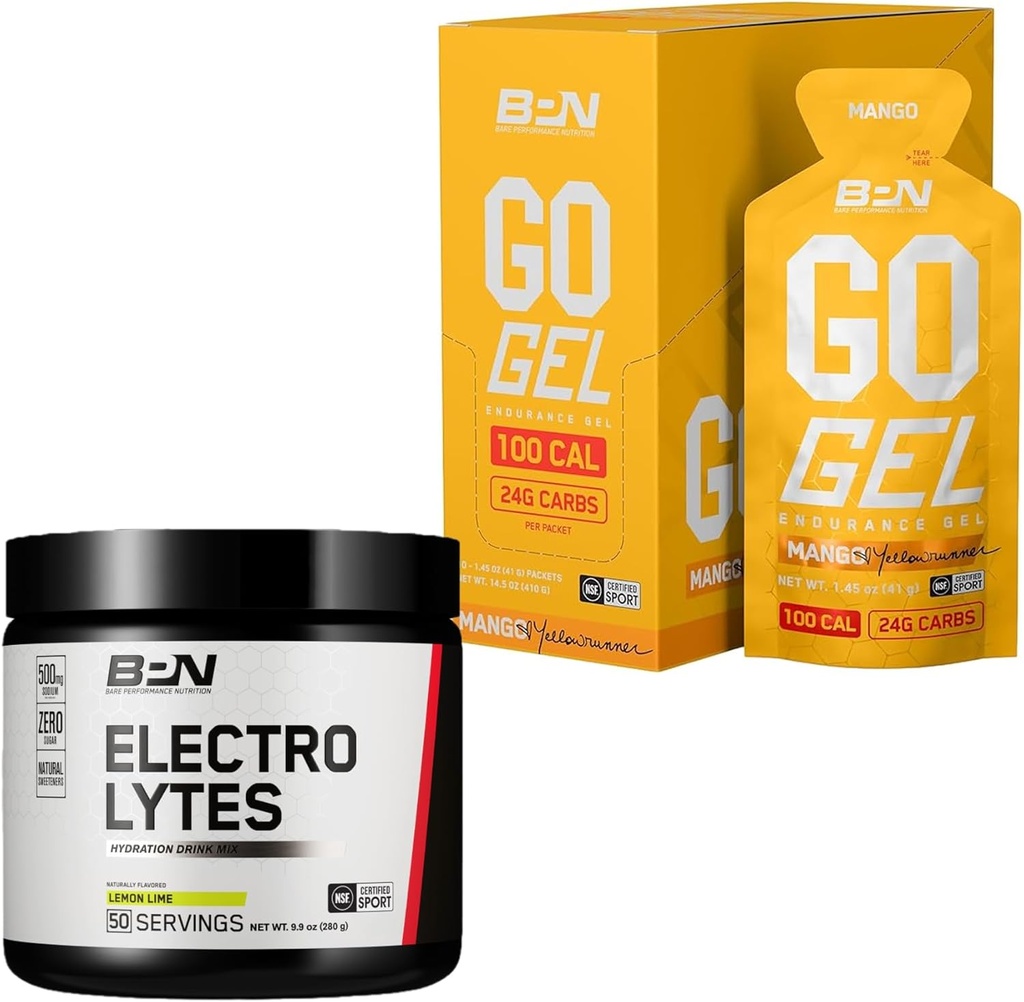 BARE PERFORMANCE NUTRITION BPN Electrolytes hydrotion Drink & Go Gel Endurance גל מנגו Bundle