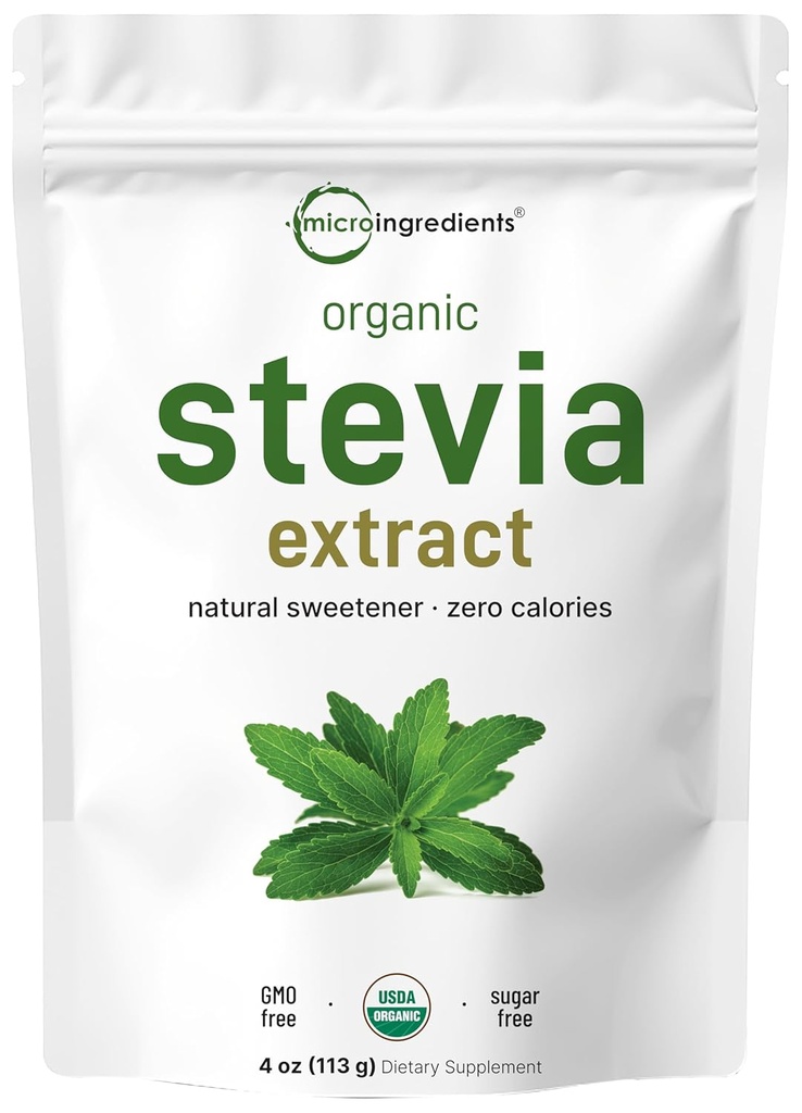 Pure Organic Stevia Powder, 4 Ounces, 706 Servering, Højeste Grade Stevia Green Leaf Extract Reb- A, Reduceret Bitter Eftersmag, 0 Calorie, Natural Sweetener, Sukker Alternativ, Keto Friendly