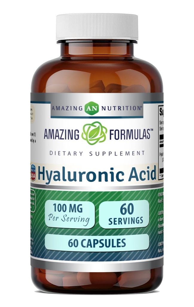 Amazing Formulas Hyaluronic Acid 100 Mg Supplement | Capsules | Non-GMO | Gluten-Free | Made in USA (1 Pack, 60 Count)