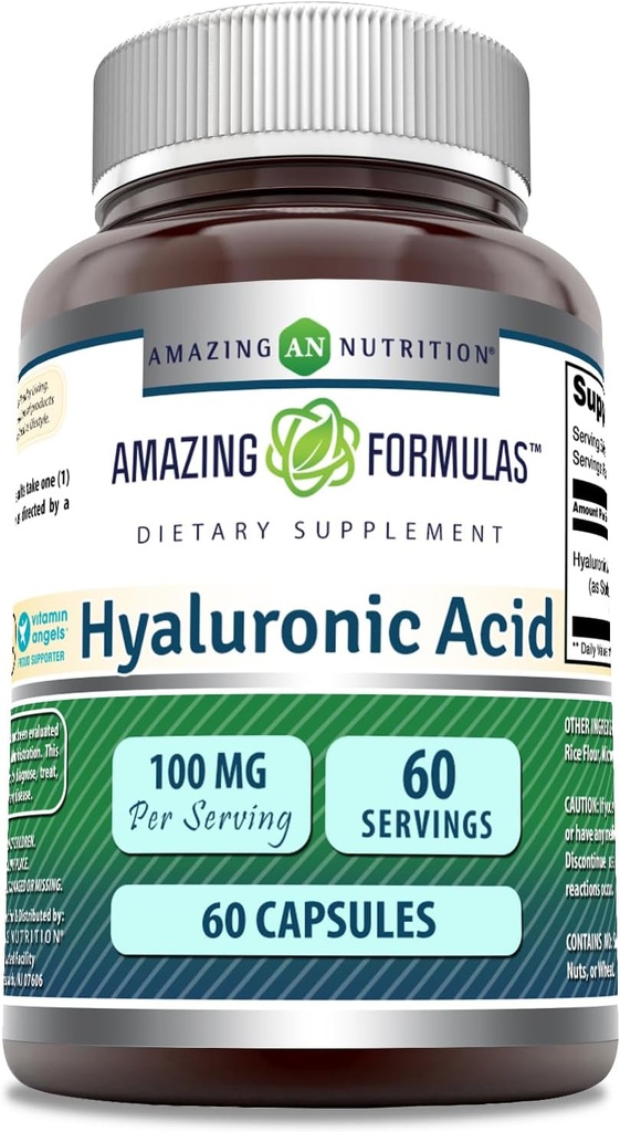 Fórmulas surpreendentes Ácido hialurônico 100 Mg Suplemento . Cápsulas . Não-GMO . Sem glúten . . Made in USA (1 Pack, 60 Count)