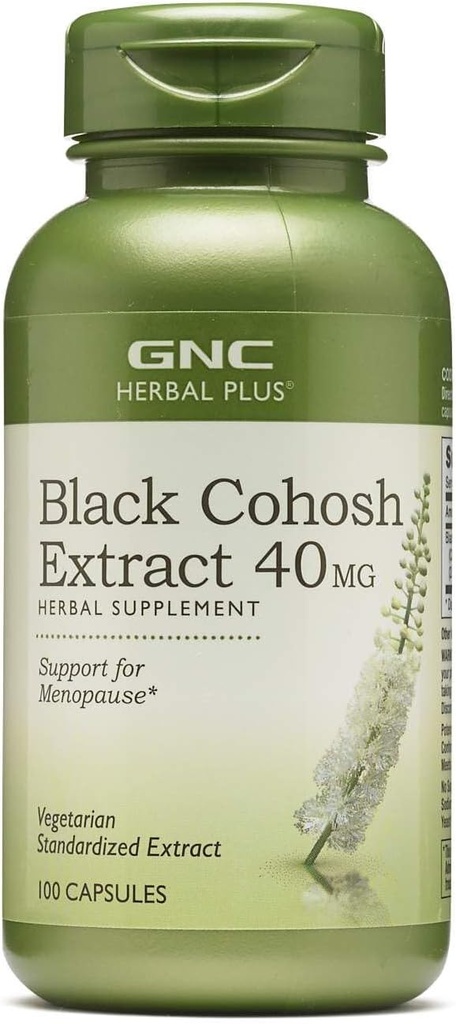 GNC Herbal Plus Black Cohosh Extract 40mg supplement, vegetarisch, ondersteuning voor Menopauze, 100 porties