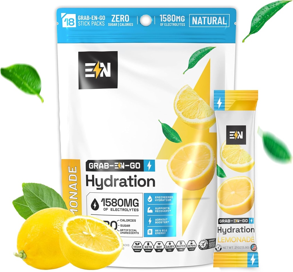 Pakiranje z elektrolizo brez sladkorja – limonada Flavor - Keto Hydration Packets w/Magnesium, Kalij & Natrij - Zero Calorie, Vegan, Non-GMO, Gluten-free - 18 posameznih servev
