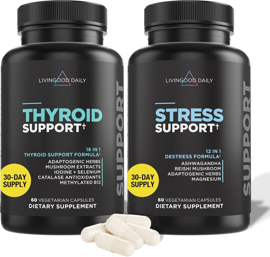 Livingood Daily Thyroid Support Bundle - полная добавка для щитовидной железы плюс поддержка надпочечников и кортизола
