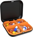Pill Box Portable Pill Dispensing Box, Travel Portable Pill Box, 4-Compartment Daily Portable Pill Organizer, Подходящ за витамини, лекарства, рибено масло (Black+Orange)