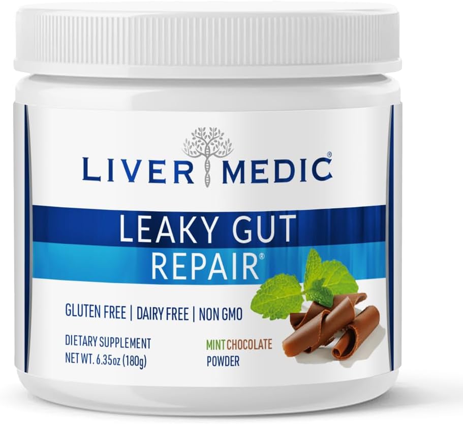 Leaky Gut opravy, Gut L glutamin prášek, pro optimální Gut zdraví, Soothes Gut problémy, jako je nafouknutí a IBS, gluten- Free Gut zdravotní doplňky pro ženy a muže, Máta Čokoláda, 180 g - Játra Medic