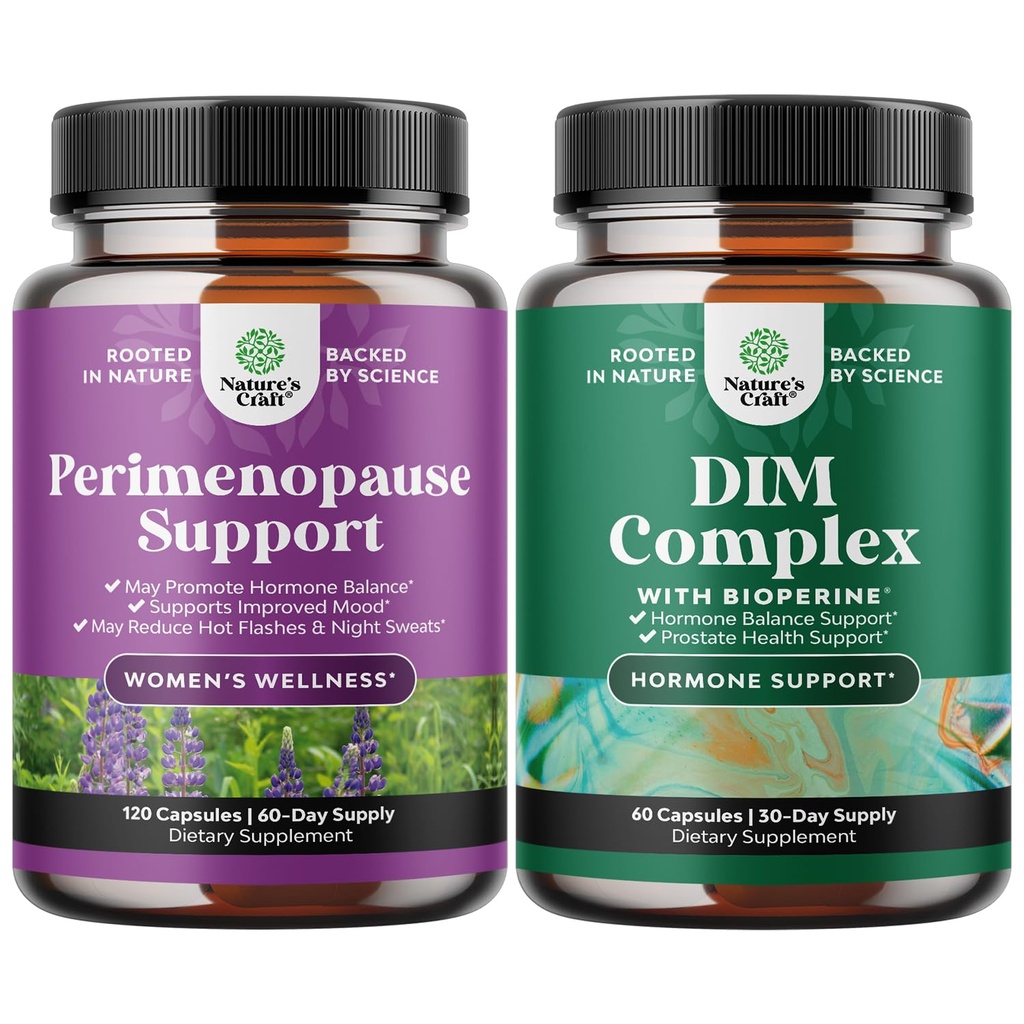Bundle of Complete Perimenopause Supplement for Women with Maca Root Vitex Berry & Black Cohosh and Pure DIM Supplement with Bioperine - Diindolylmethane Testosterone Complex with Broccoli Florets