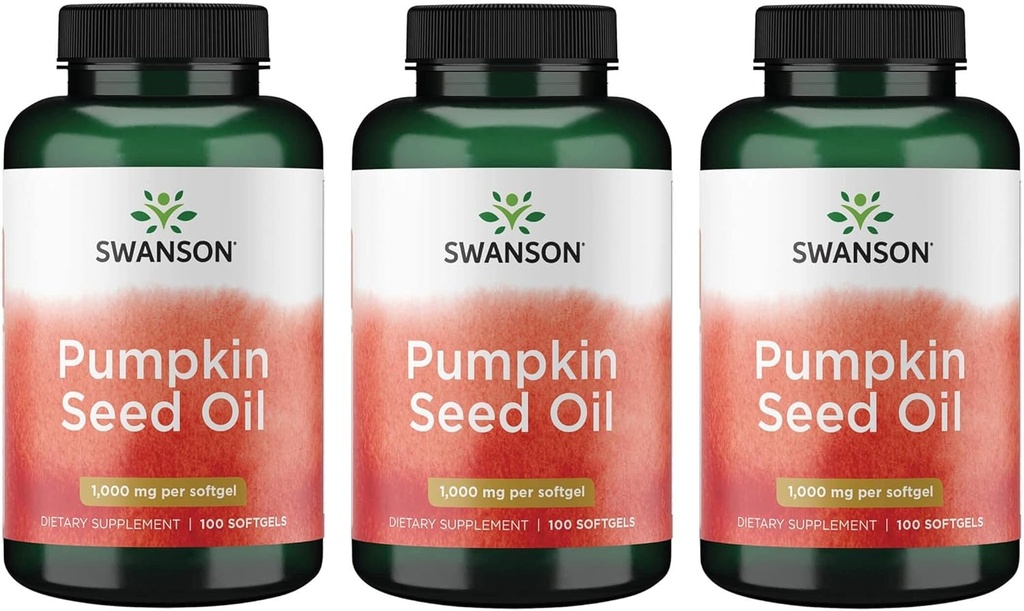 Swanson Pumpkin Seed Oil Combination Herbal Supplement 1000 mg 100 Softgel kapsulak (3 paketea)