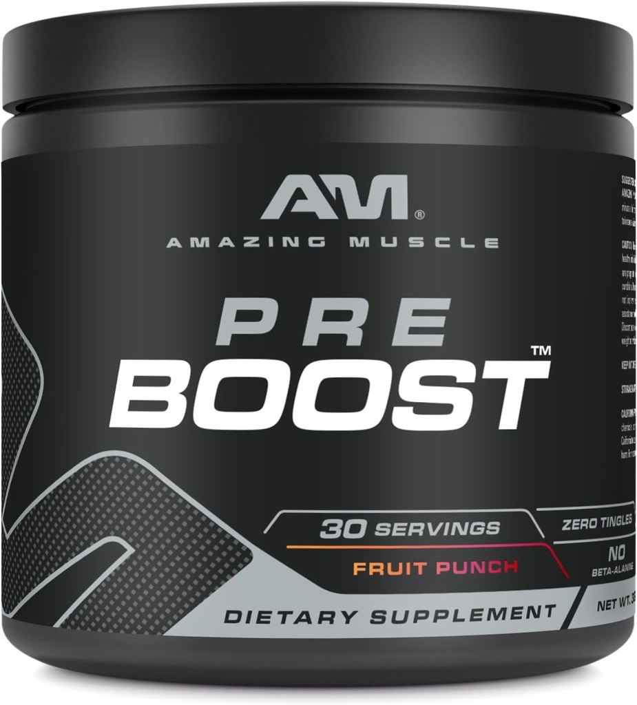 Amazing Muscle Pre Boost | 30 Servings | 324 Grams - Pre-Workout supplement | Fruit Punch Flavor | Made in USA