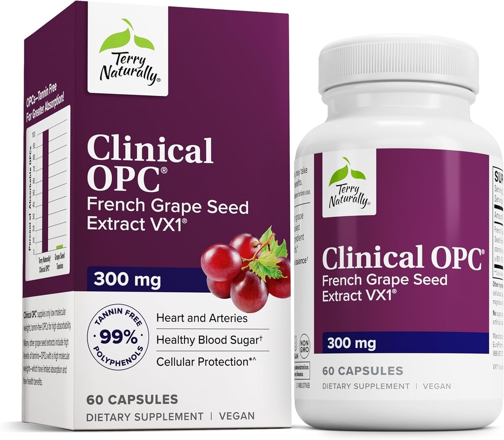 Terry Natural Clinical OPC - Suplement do wsparcia sercowo-naczyniowego - Suplement diety z Grape Seed Extract & Lecytyna słonecznikowa - Suplement do wsparcia immunologicznego - 300 mg, 60 Softgels