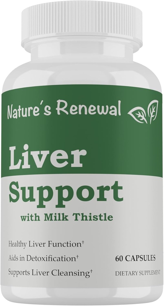 Nature's Renewal Liver Support Supplement – Cleanse Detox Tamir Renew Recovery Formula with Milk Thistle, Dandelion Root, Artichoke Extract, Choline, Turmeric – 60 Capsules