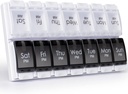 MERICARGO Am Pm Pill Organizer 7 Day, 2 Times a Day Large Weekly Pill Box, Push Button Daily Pill Case for Vitamin, Fish Oil, supplements