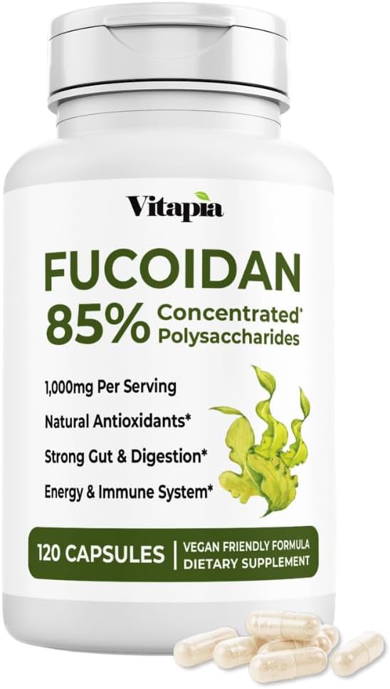 Vitapia Pure Fucoidan 85% Brown Seaweed Extract for Immune, Strong Cellular Health, Digestive Support - 1000mg Fucoidan Per Serving - 120 Veggie Capsules Non-GMO, Gluten-Free, Vegan-Friendly