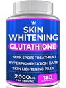 Glutathione Whitening Pills - 180 Capsule 2000mg Glutathione - Efficace Skin Lightening Supplement - Cuciture scure, Melasma & Acne Scar Remover, Iperpigmentazione Trattamento - Antiossidante Antiinvecchiamento