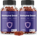 Imunitetas Gummies ® 124; Galingas šeivamedžio, vitamino C, cinko, Echinacea, Astragalus Root & Ginger ® 124; Immunum Boosters for Adult & Kids Addition ® 124; Vegan & Non- GMO ® 124; Cherry ® 124; 60 Ct (2 paketas)