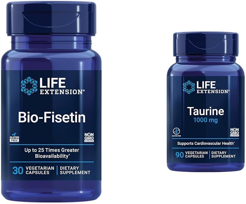 Livsforlengelse Bio-Fisetin 30 kapsler Cellular Health Bundle med Taurin 1000mg 90 kapsler hjerte helse