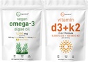 Micro ingredienti Vitamina D3 5000iu + K2 100mcg Softgels & Vegan Omega 3 Algae olio supplemento Bundle 2 Pack | Vitamine di sole essenziali | Omega-3 spettro completo alternativa all'olio di pesce