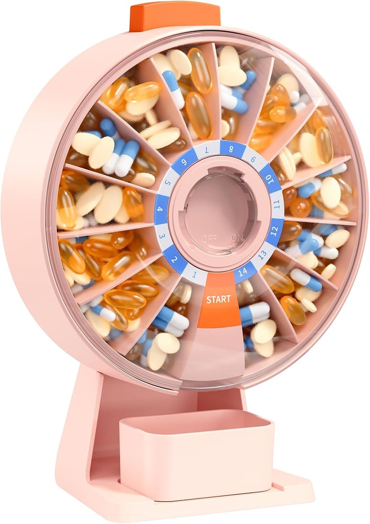 Daviky Pill Dispenser Daily, Large Pill Organizer with Wall-Mounted or Standing Use, 14 Days Pill Container, Push Button Design, Weekly Pill Box for Vitamin, Medicine,Supplement, Fish Oil(Pink)