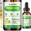 Magnesium Glycinat Flüssigkeitstropfen, 1000mg Magnesium Glycinat, Citrat & Threonat mit Zellulose-Faser, L-Theanin, Vitamin B & C für Schlaf, Muskel, Energie & Entspannung, Sugar-Free Lemon Flavor